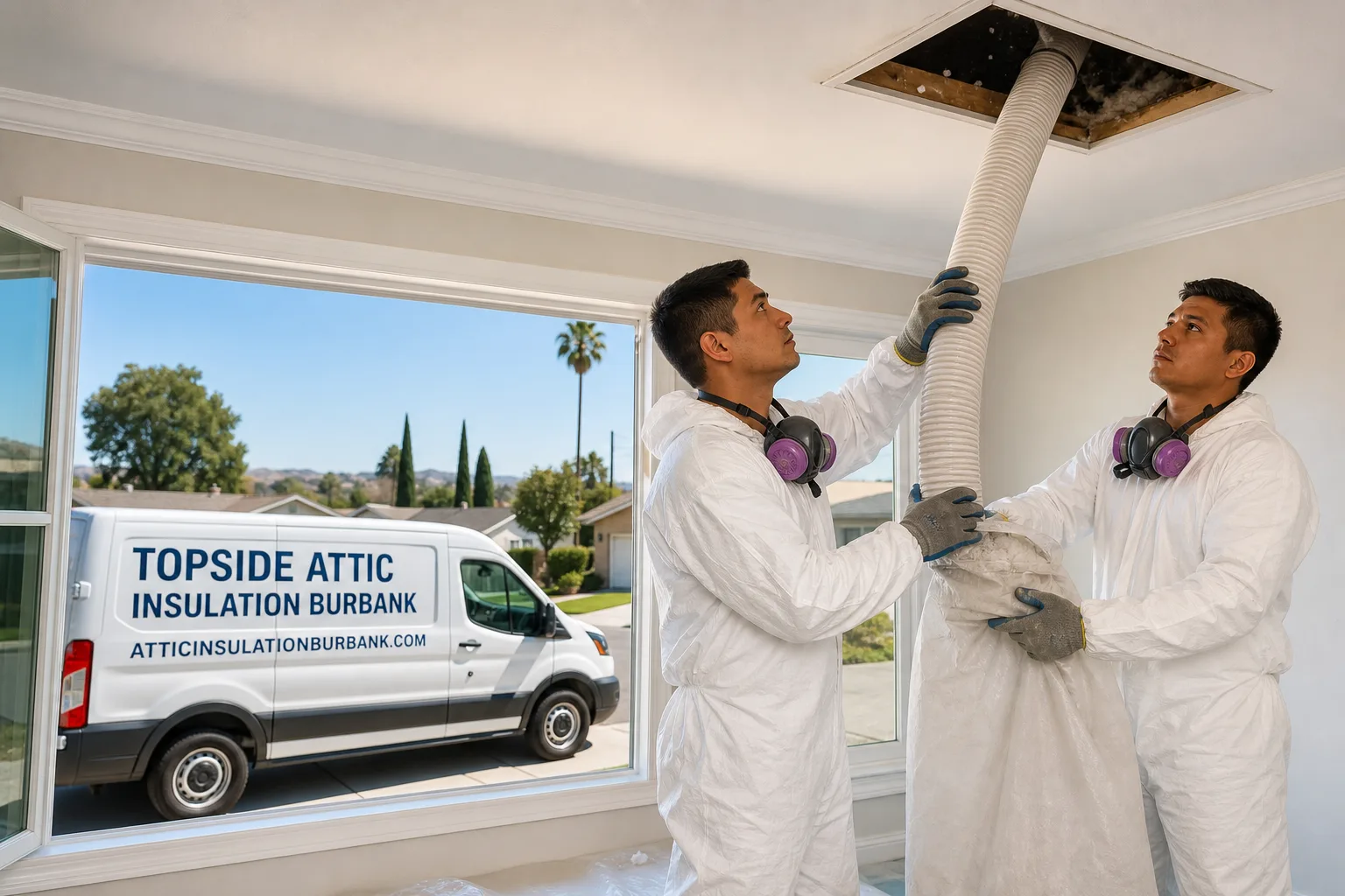 Topside Attic Insulation Burbank insulation service vehicle and crew in Burbank, CA